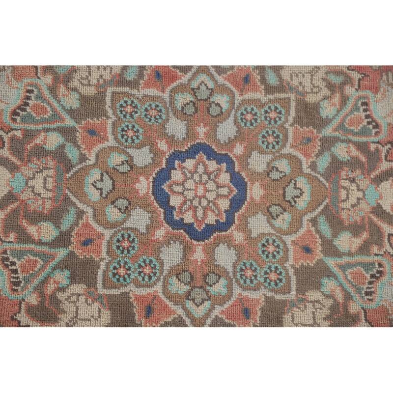 Hand Knotted Oriental 100% Wool Carpet Traditional Floral Pink Mashad Area Rug - 9' 5'' X 6' 2''