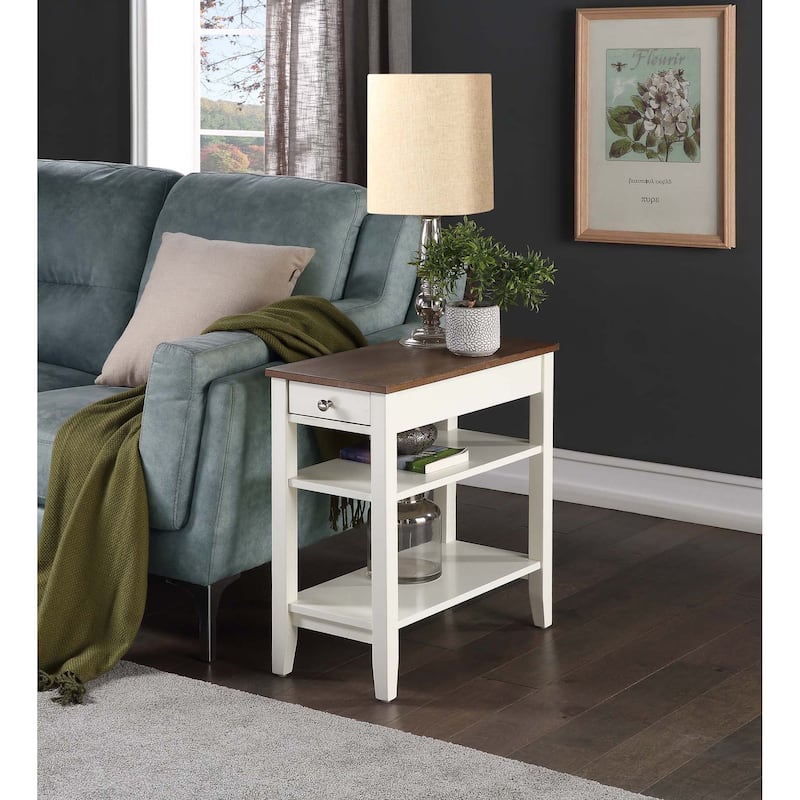 Convenience Concepts American Heritage 1 Drawer Chairside End Table with Shelves - Driftwood/White