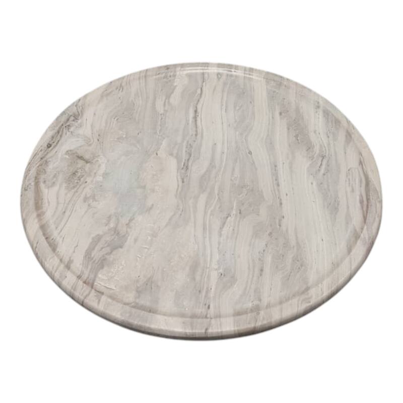 Marble Stone Decorative Tray Round Chiseled Design - 20" Ivory - 20" x 20" x 2"