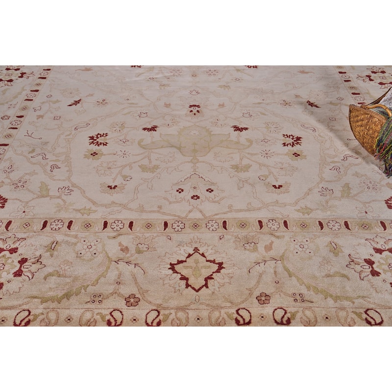 EXQUISITE RUGS ONE-OF-A-KIND Agra Hand Knotted Light Beige Rug - 12'2"x14'6"