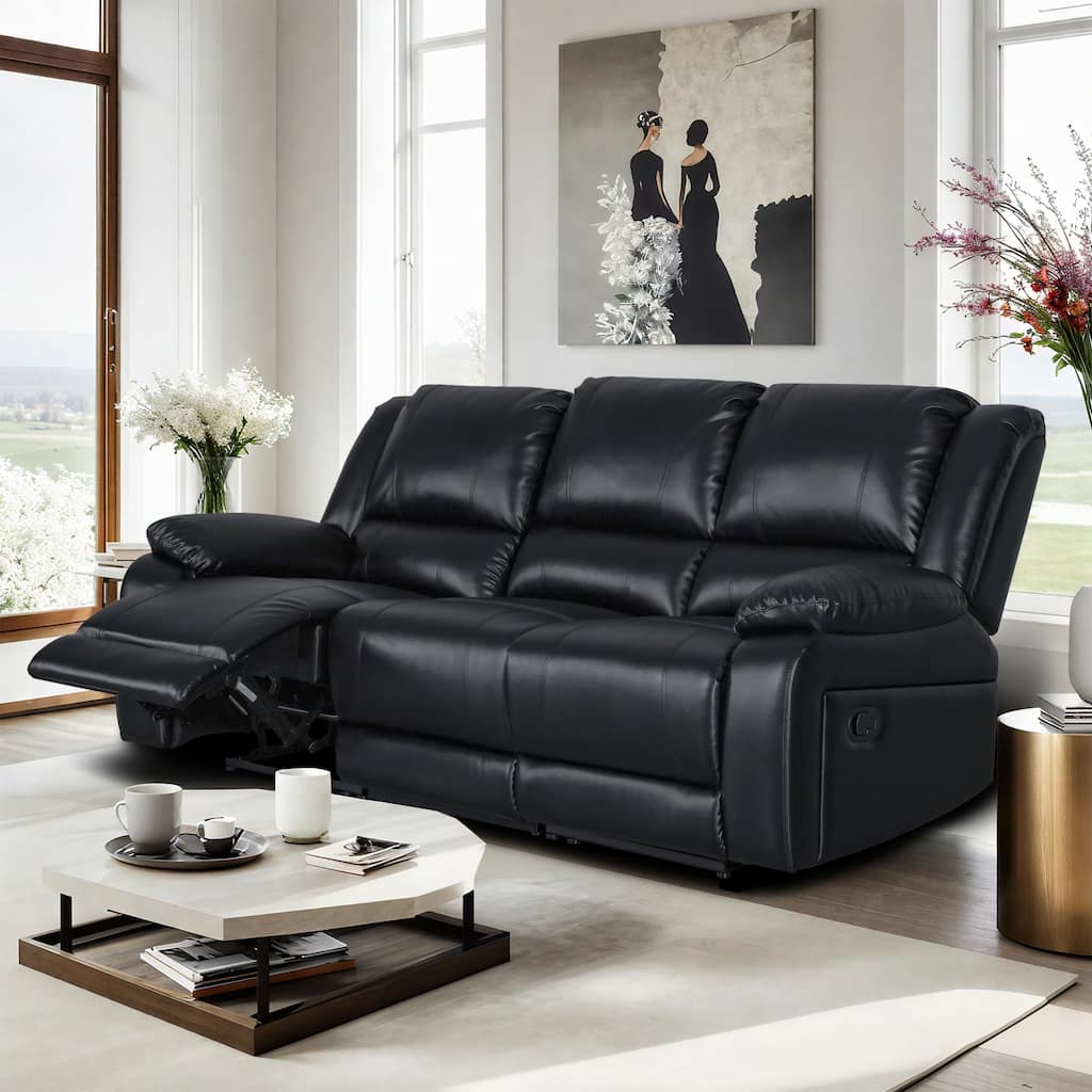 82" Width Modern Contemporary Faux Leather Manual Reclining Sofa