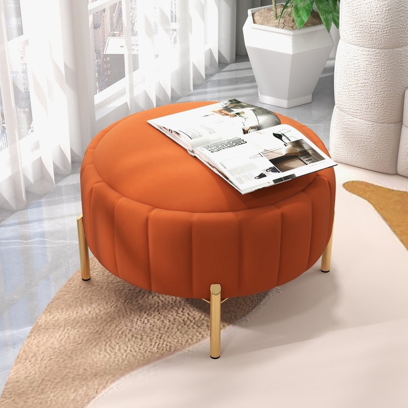 SEYNAR Modern Velvet Round Storage Ottoman with Gold Legs