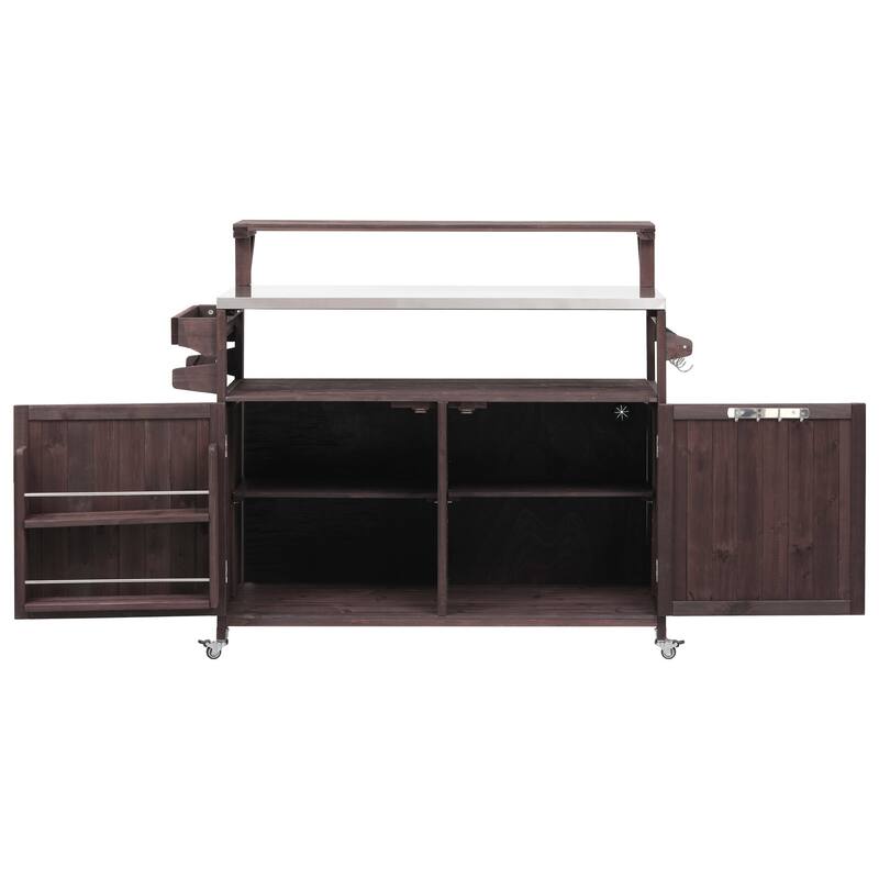 Anmytek Outdoor Kitchen Island Farmhouse BBQ Grill Station Stainless Steel Top Patio Prep Cart with Storage