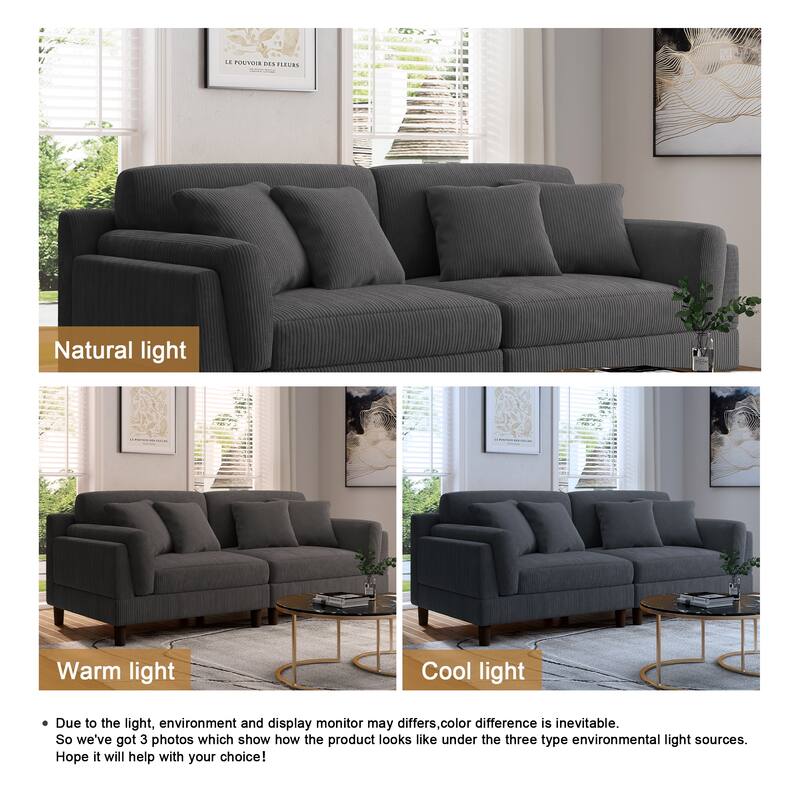 Modern 90" inch Sofa Comfy Corduroy Deep Seats Sofa