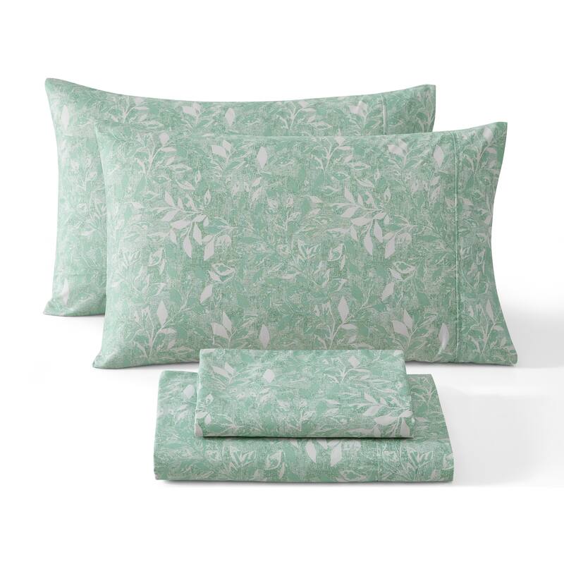 HLC.ME Floral Printed Ultra Soft Bed Sheets Set - Twin - Leaves Green