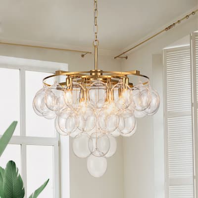 Starsky 8 - Light 23in. Modern Glam Cluster Glass Bubble Chandelier with 28 Clear Glass Globe Bubble