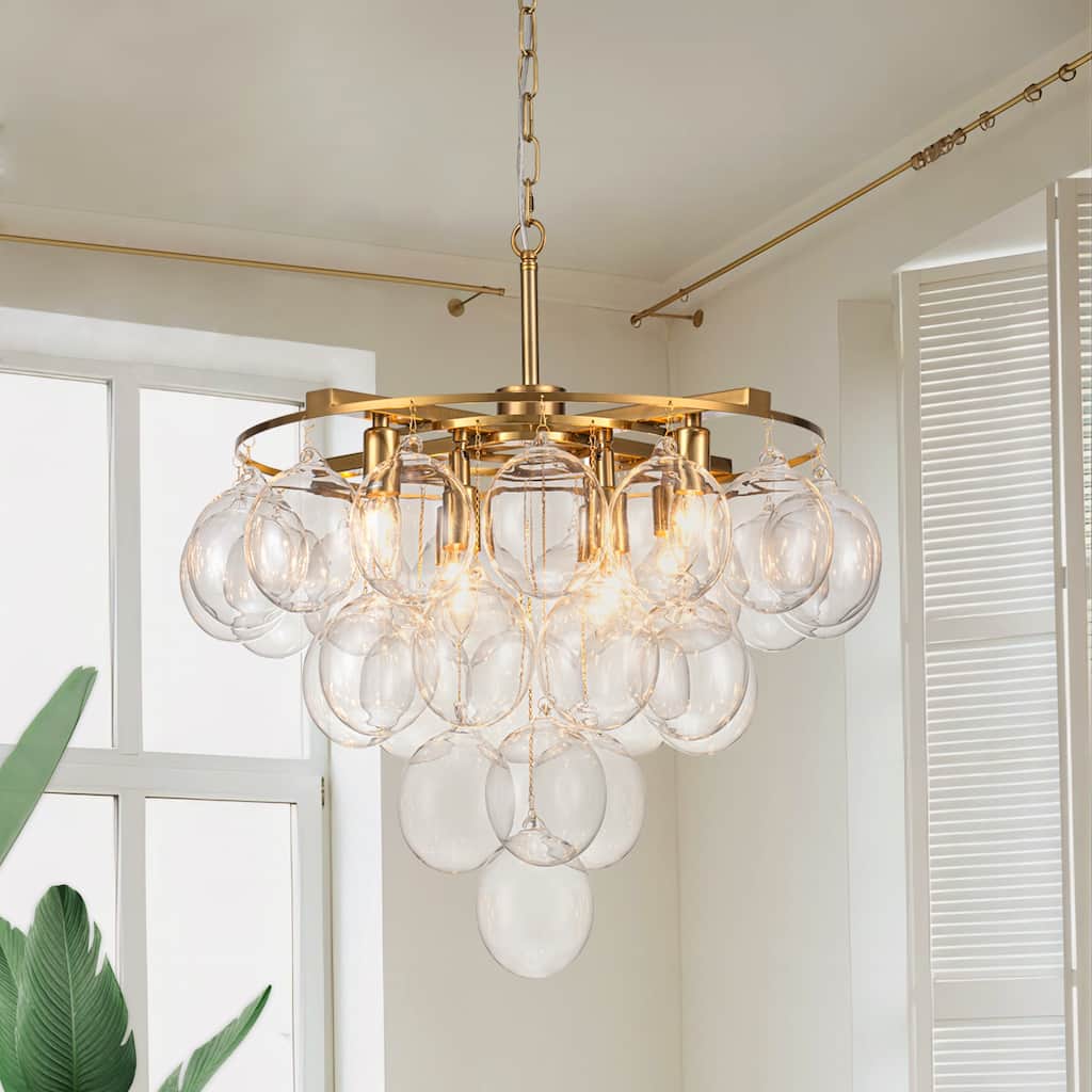 Starsky 8 - Light 23in. Modern Glam Cluster Glass Bubble Chandelier with 28 Clear Glass Globe Bubble