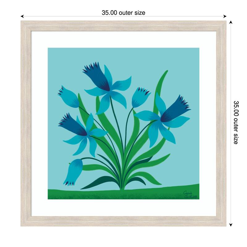 Spring Flowers by Carrie Cantwell Wood Framed Wall Art Print - Hardwood White Wash Narrow - 35 x 35 in