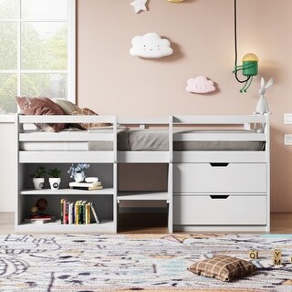 Twin size Loft Bed with Two Shelves and Two drawers - Bed Bath & Beyond ...