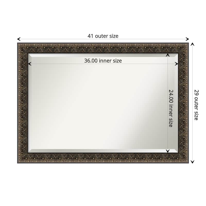 Beveled Wood Wall Mirror - Intaglio Embossed Black Frame - Outer Size: 41 x 29 in
