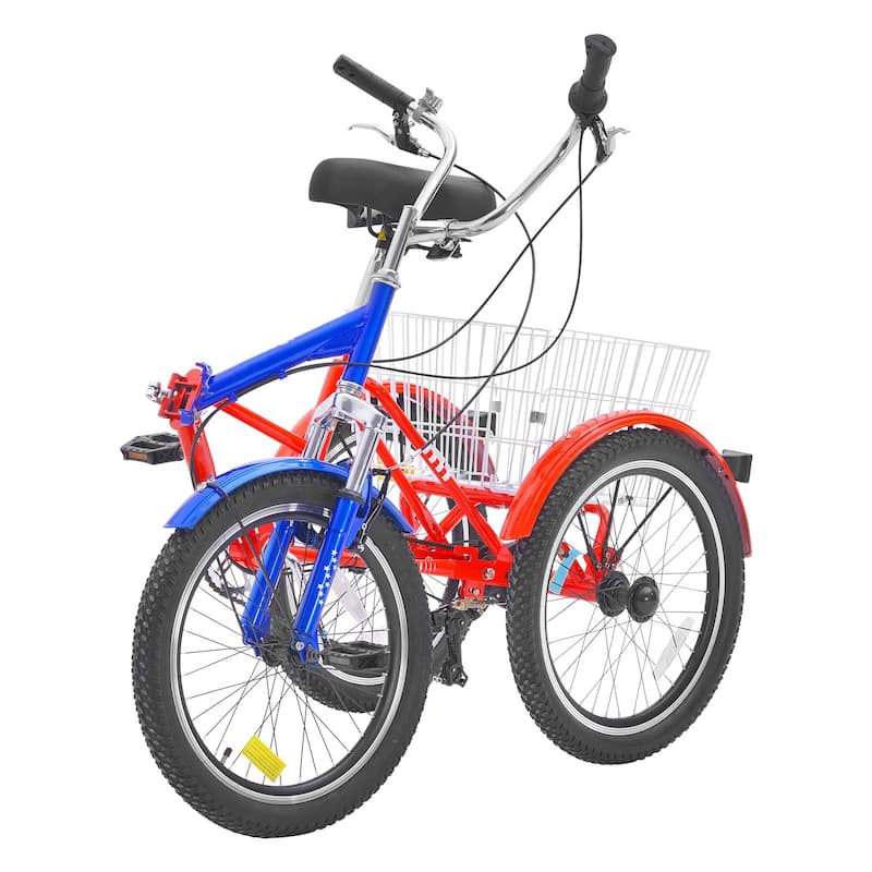 Folding Adult Tricycle 20" 7-Speed 3-Wheel Bike with Basket - 63 x 29.9 x 45.3 in