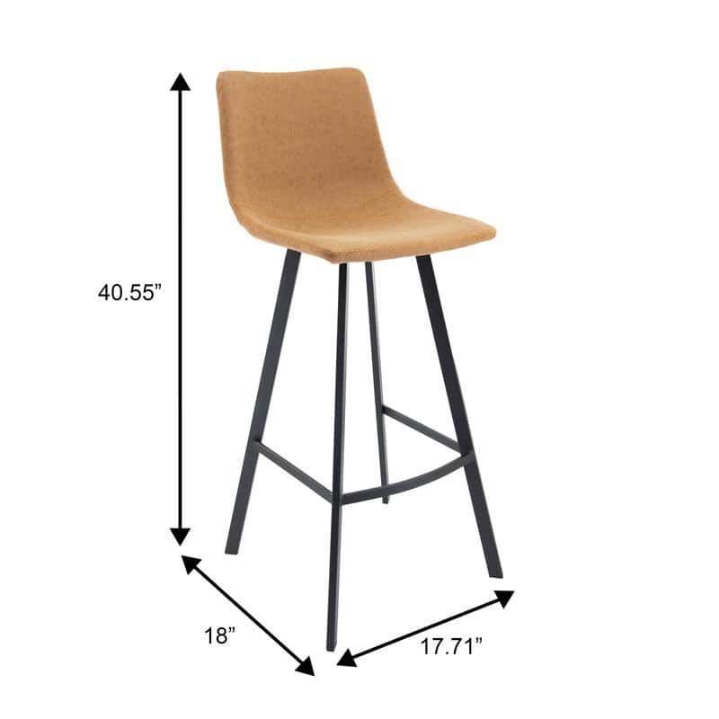 Elland Modern Upholstered Leather Bar Stool with Stainless Steel Legs, Curve Padded Seat, Built-in Footrest, and Plastic Glides
