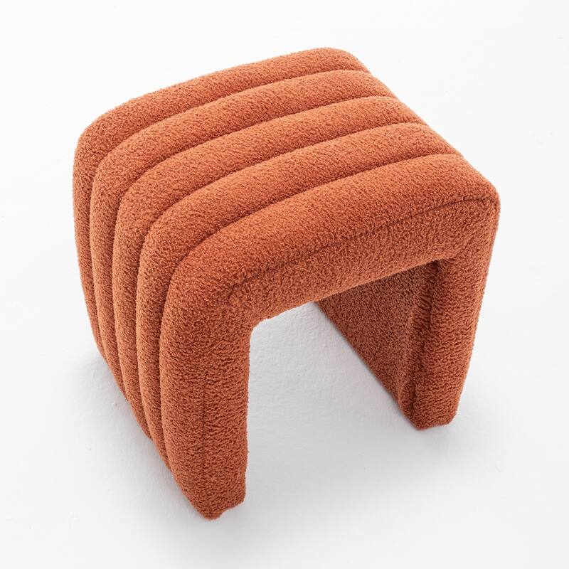 SEYNAR Modern Glam Teddy Velvet Upolstered U-Shaped Ottoman