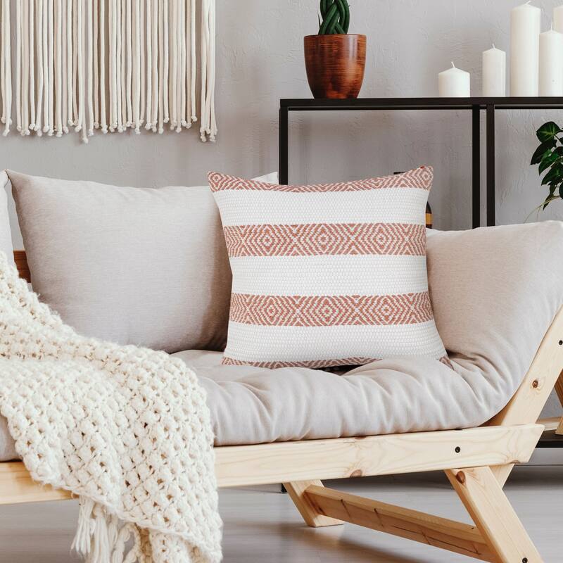 20" Orange and White Geometric Striped Square Throw Pillow
