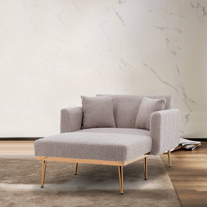 Grey Teddy 62.2" Chaise Lounge Chair with Iron Legs - Grey Teddy