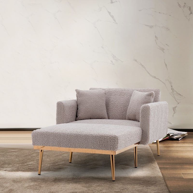 Grey Teddy Modern 62.2" Upholstered Chaise Lounge Chair with Iron Legs for Living Room - Grey Teddy