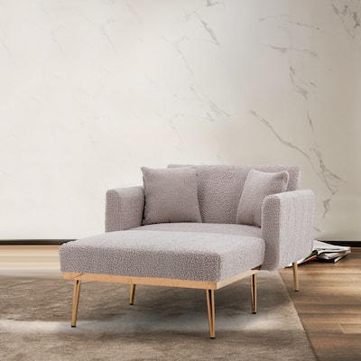 Grey Teddy Modern 62.2" Upholstered Chaise Lounge Chair with Iron Legs for Living Room