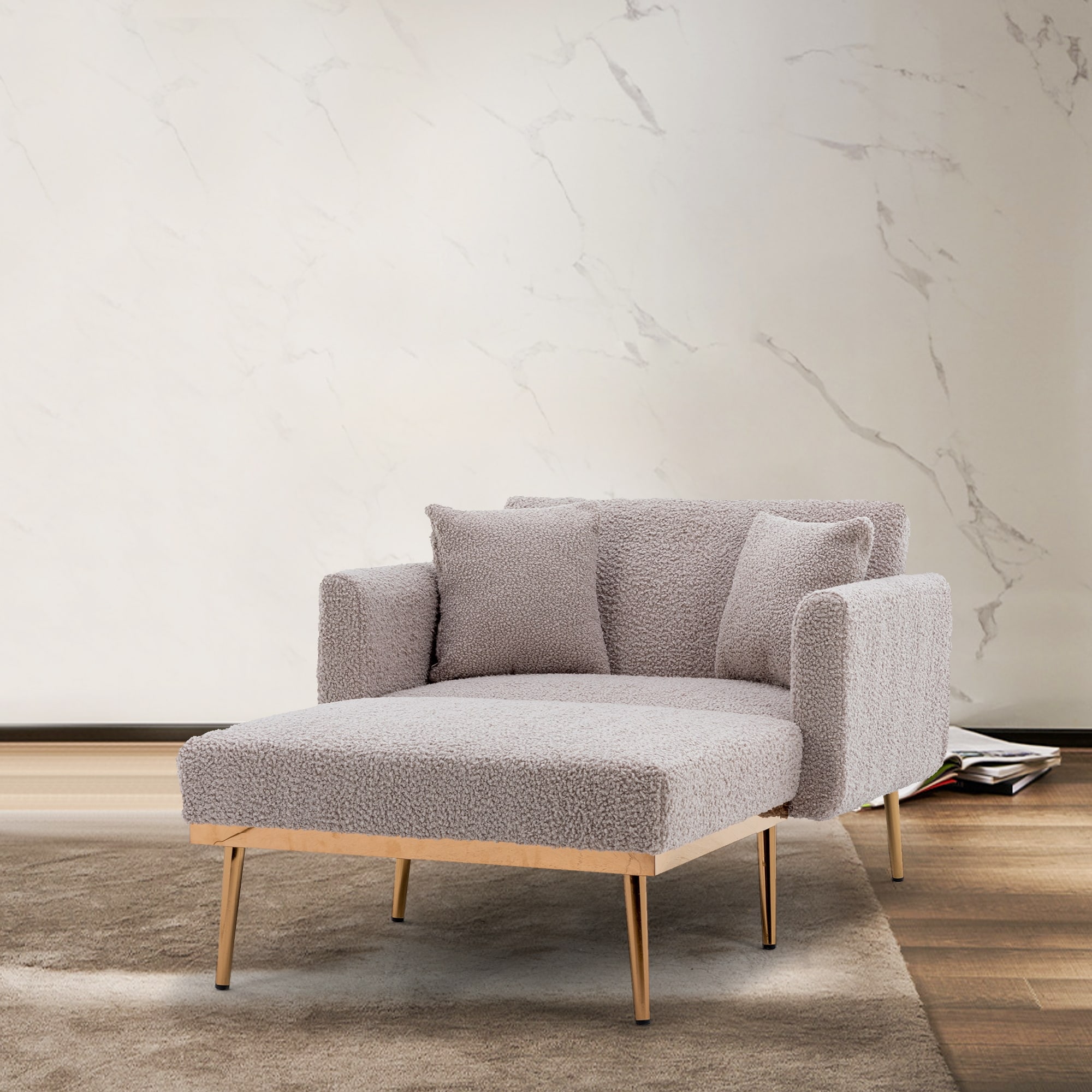Padded Recliners Sleepers Grey Teddy Fabric Accent Chair Tufted Arm ...