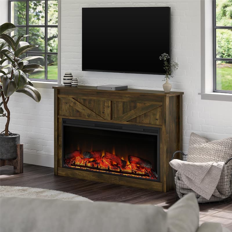 Avenue Greene Becken Ridge Wide Modern Farmhouse Mantel with Electric Fireplace