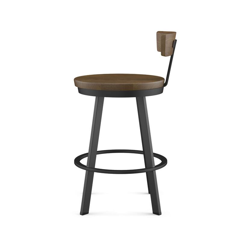 Amisco Astrid 26 in. Swivel Counter Stool with Solid Wood Seat and Backrest