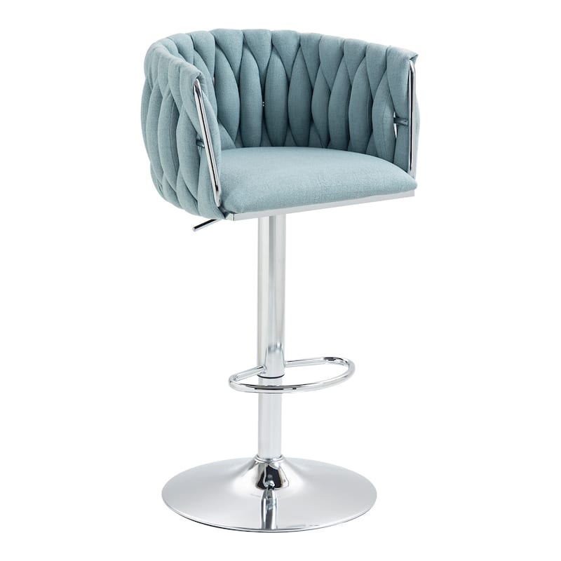 Swivel Bar Stools Set of 2 Adjustable Woven Back Footrest Silver Chrome