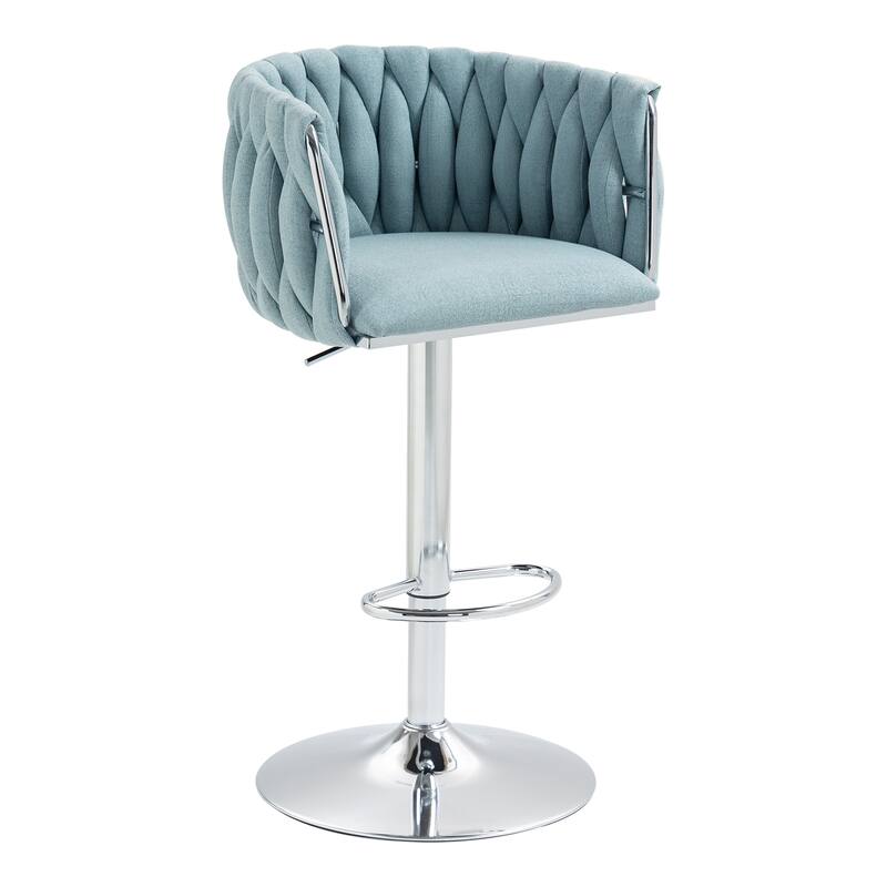 Swivel Fabric Upholstered Bar Stools Set of 2, Adjustable Bar Chairs with Silver Chromed Base