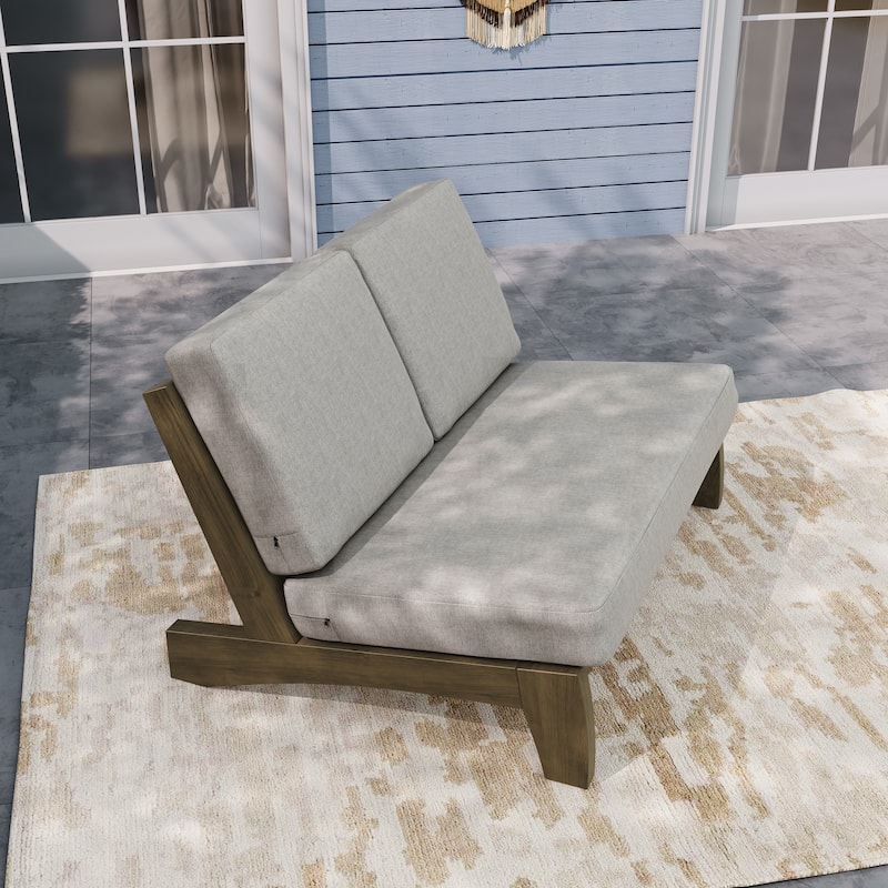 Outdoor Teak Wood Armless Lounge Chair Set Loveseat with Cushions