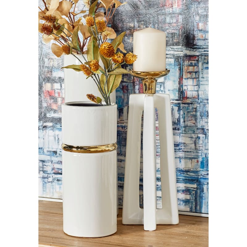 Ceramic Candle Holder - Set of 2 White - CosmoLiving by Cosmopolitan - 5"W x 5"L x 14"H
