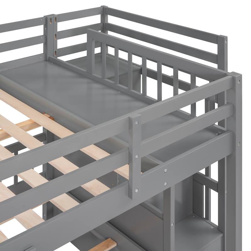 Full over Twin & Twin Triple Bunk Bed with Storage