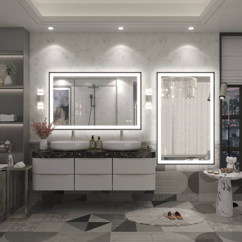 Extra Large Black Frame LED Bathroom Vanity Mirror with 3 Years Warranty and UL Certified