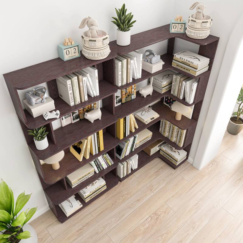 Set Of 2 Display Shelf, 90cm Space Saving Corner Bookshelf + 80cm Bookcase, Extendable Free Combination