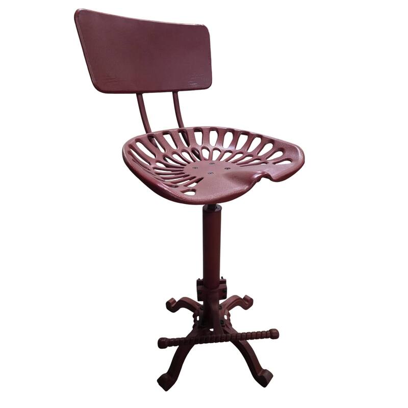 Tractor Seat Adjustable Barstool with Back - 36.5" - Red