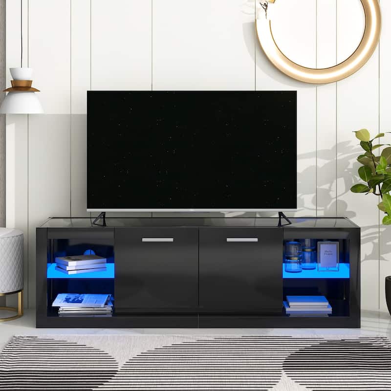 Modern TV Stand with 2 Tempered Glass Shelves