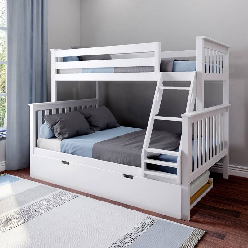 Max and Lily Twin over Full Bunk Bed with Trundle Bed - White