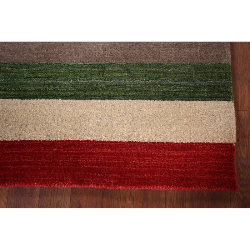 Brown Striped Gabbeh Oriental Accent Rug Handmade Wool Carpet - 3'11"x 5'7"