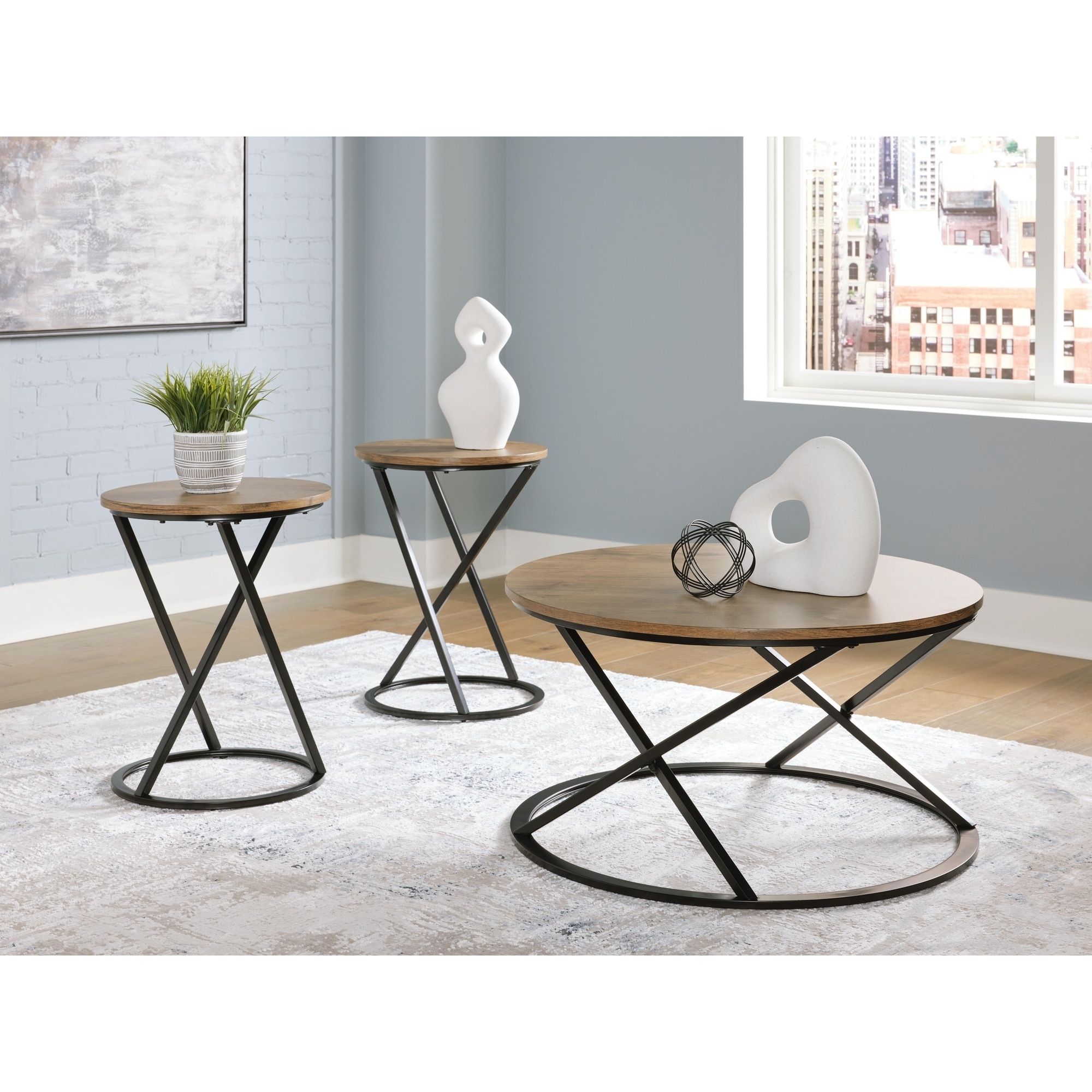 Signature Design by Ashley Cassbryn Brown/Black 3-piece Table Set - 34" W x 34" D x 18" H