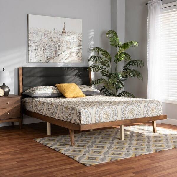 King Size Wood Platform Bed Charcoal and Brown - Bed Bath & Beyond ...