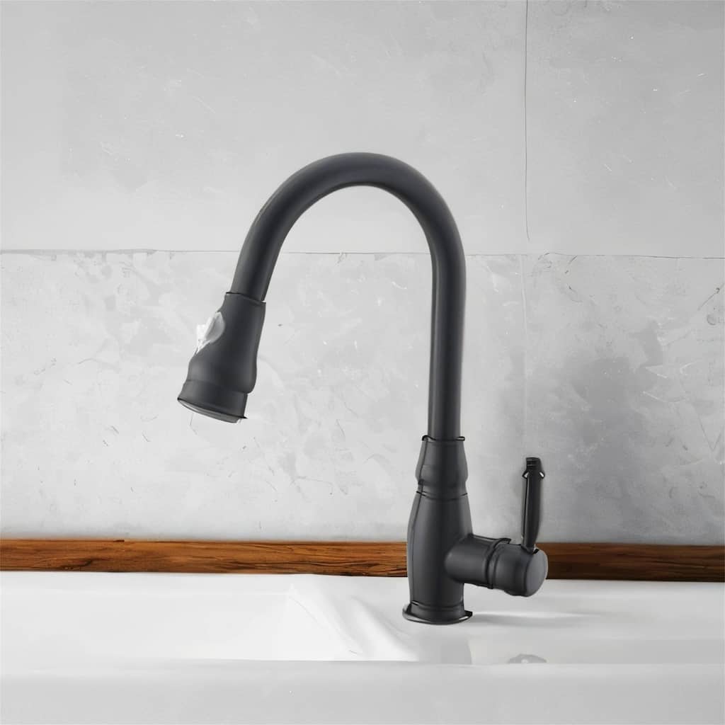 Commercial Kitchen Faucet w/ Pull-Out Sprayer - Single Handle, Black