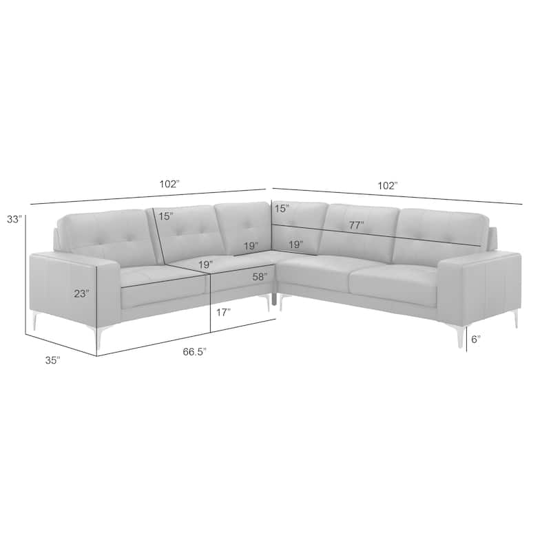 Pimentel Modern 102 in. Modern Top Grain Genuine Leather Sectional Sofa with Tufted Back and Track Arms