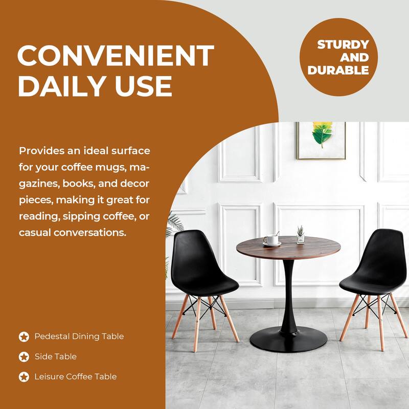 Small Circle Kitchen Table for 2-4 People, Round Dining Table with Metal Pedestal Base, End Table Leisure Coffee Table