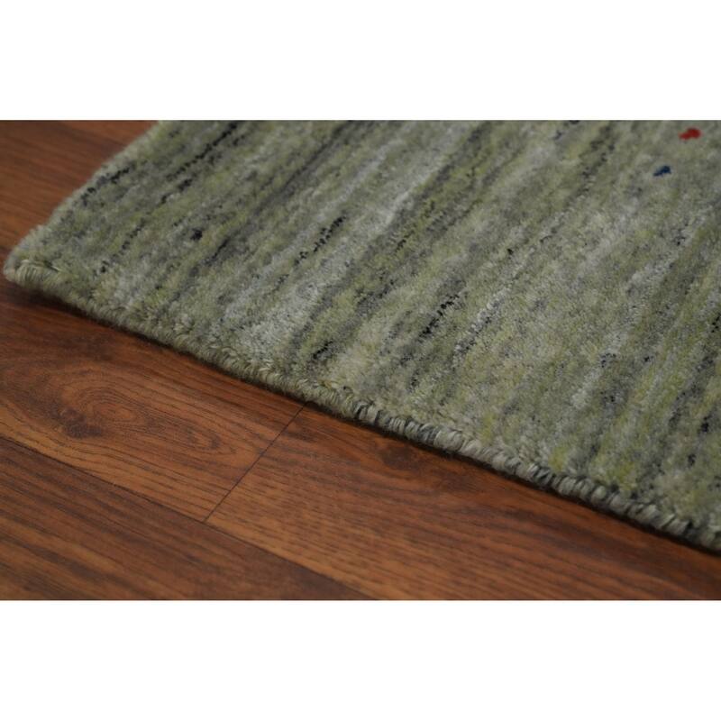 Green Wool Tribal Gabbeh Oriental Area Rug, Handmade Modern Carpet - 9' 10'' X 6' 6''