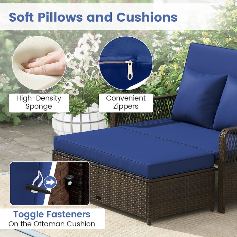 Gymax Patio Rattan Daybed Wicker Loveseat Sofa w/ Multifunctional