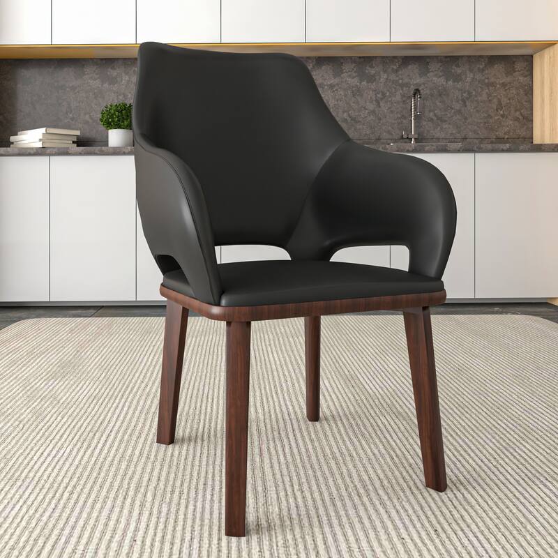 LeisureMod Vivara Leather Upholstered Dining Chair with Padded Seat - Mid-Century Arm Chair for Home Office Bar & Kitchen