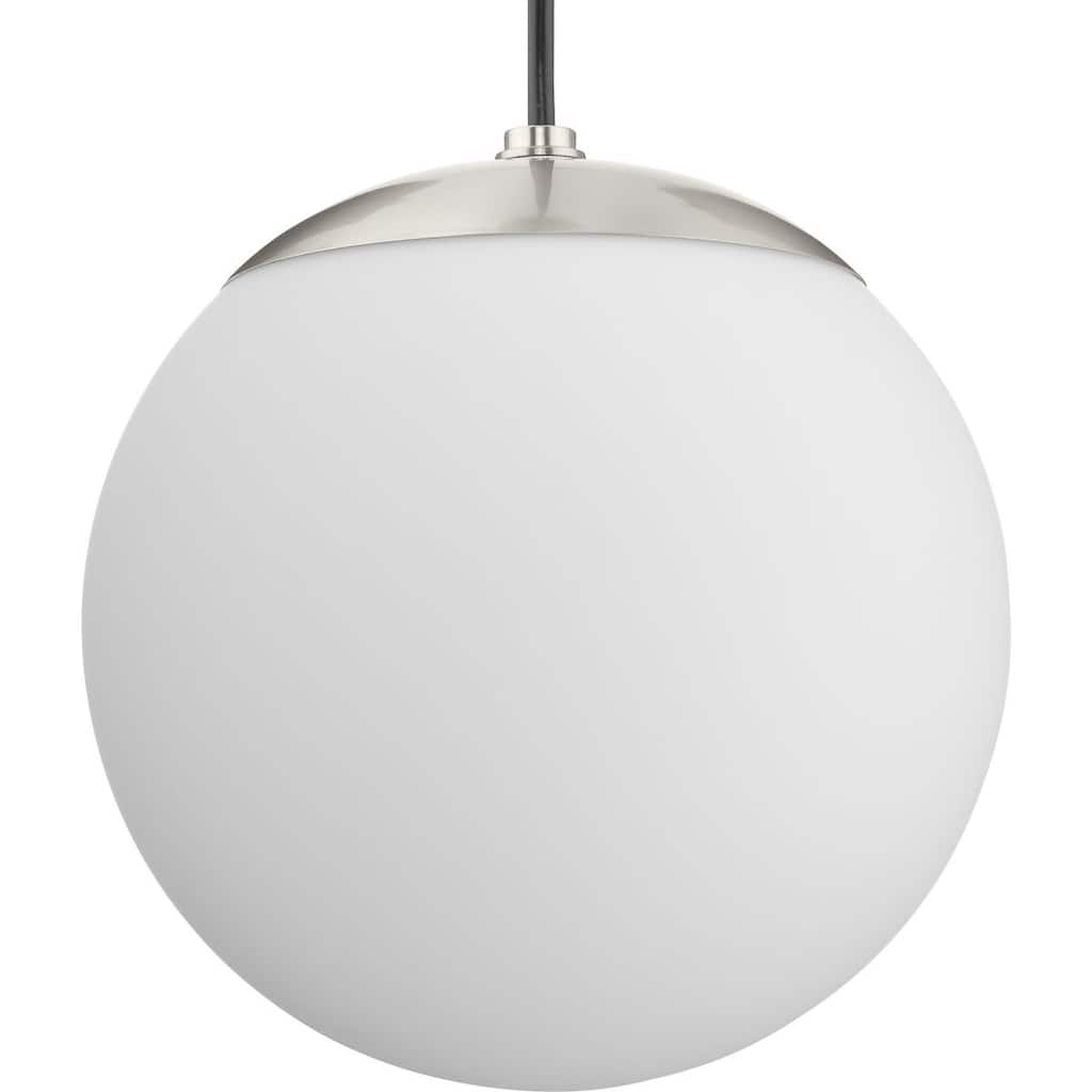 Atwell Collection Brushed Nickel and Opal Glass Globe Small Hanging Pendant Light - 8 in x 8 in x 8.5 in