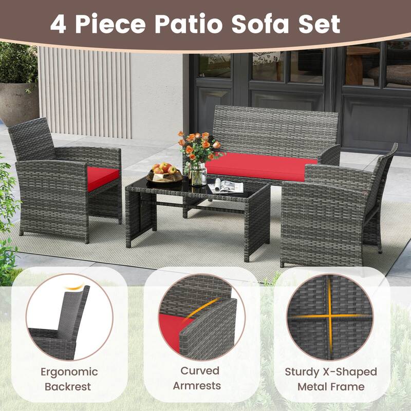 Costway 8 PCS Patio Conversation Set with Seat Cushions & Tempered - See Details