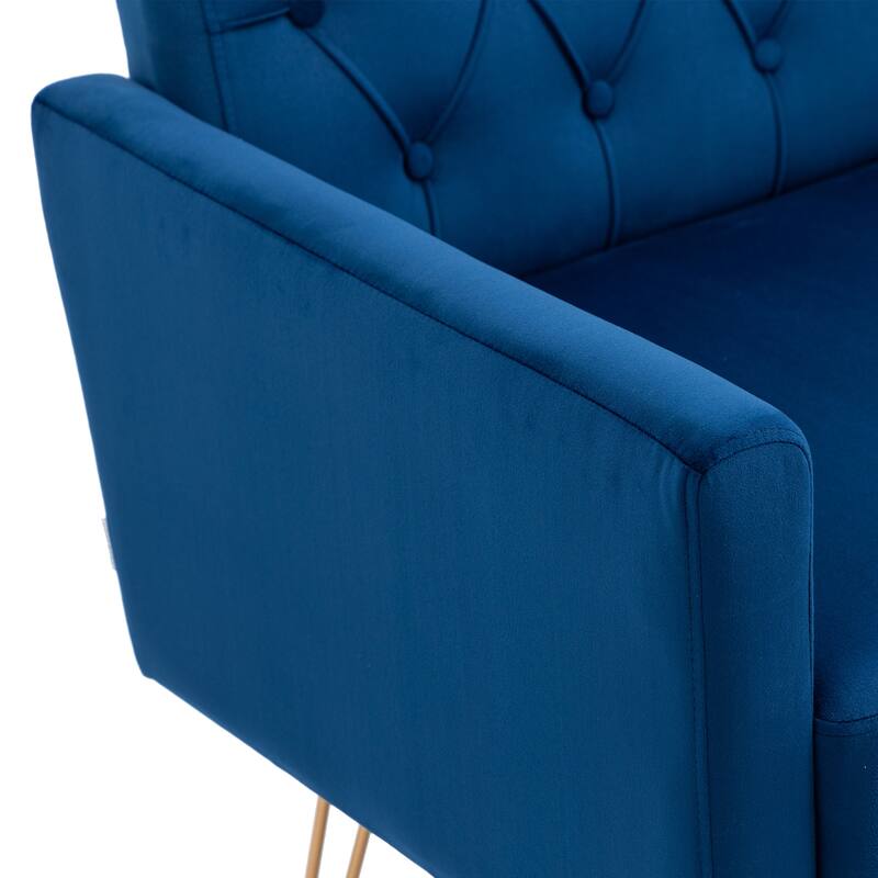 Velvet Upholstered Armchair Single Sofa Modern Tufted Reading Chairs Gold Metal Leg Wingback Chairs for Living Room Bedroom