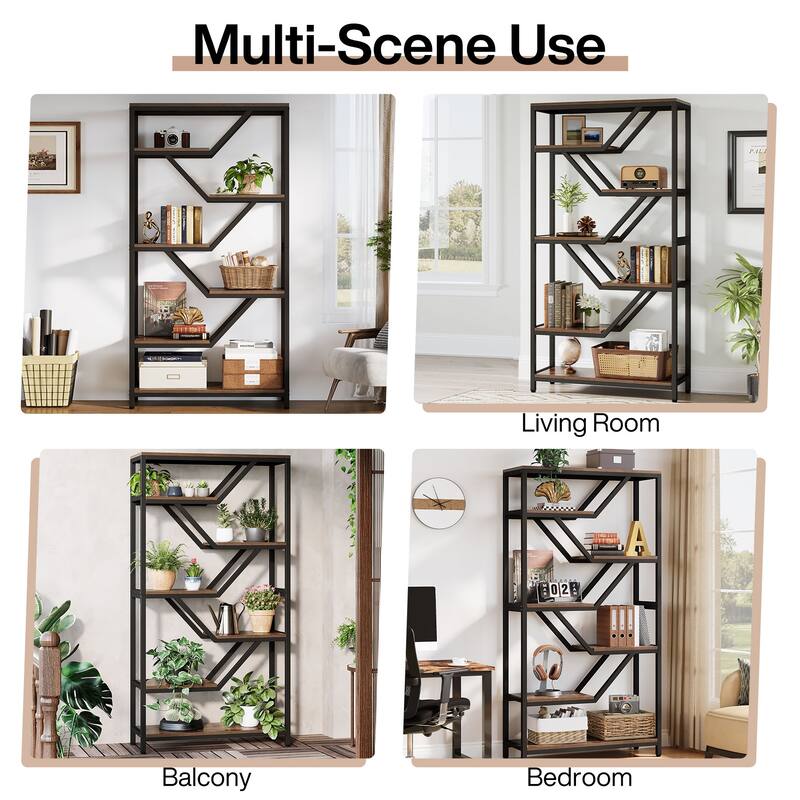 6-Tier Bookshelf, 72-Inch Tall Industrial Open Storage Organizer