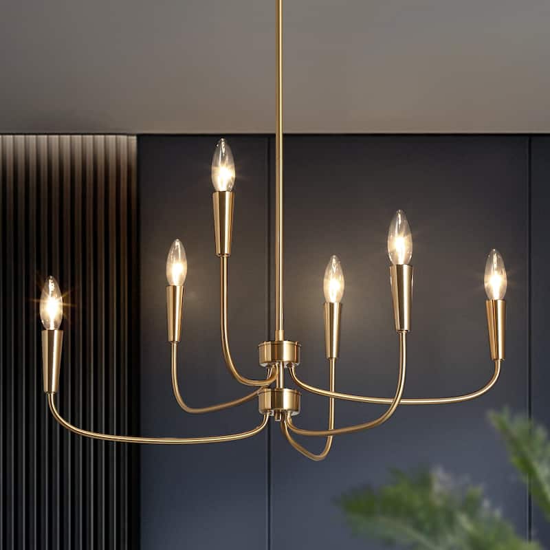 Uta Modern Gold 6-Light Chandelier Farmhouse Pendant Lights for Dining Room - W 26.8" x H 17.3"