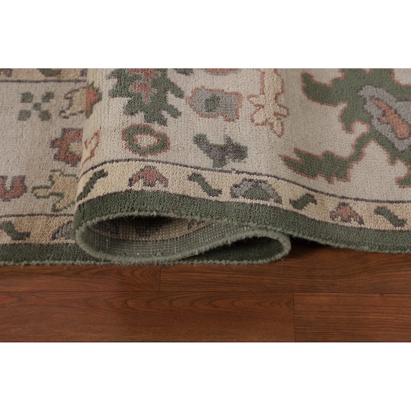 Green & Ivory Floral Oushak Oriental Area Rug Handmade Wool Carpet - 9'1" x 11'11"