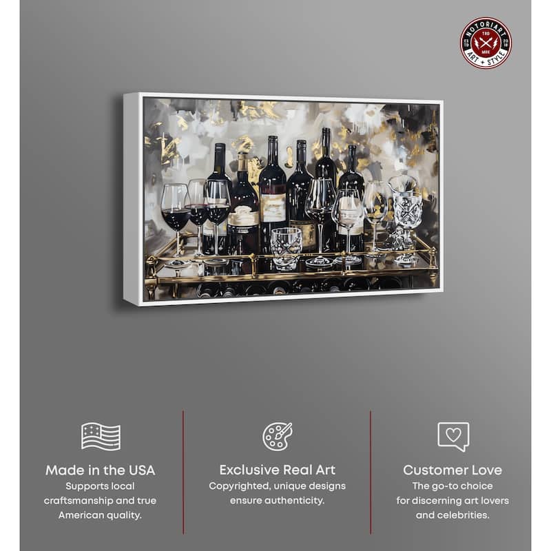 Notoriart Now Serving Champagne Framed Bar Cart Art For Men
